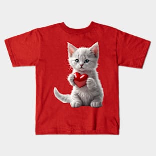 Love's Embrace: Ash Kitten with Heart Kids T-Shirt